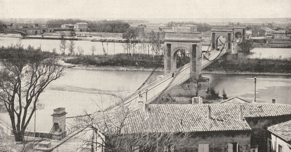 FRANCE. Pont Suspendu sur le Rhône, de Beaucaire a Tarascon 1900 old print